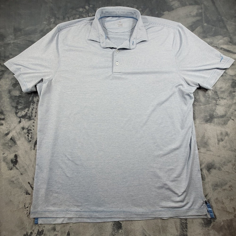 Mens Johnnie-O Performance‎ Polo Shirt Size X-Large Blue Striped Golf